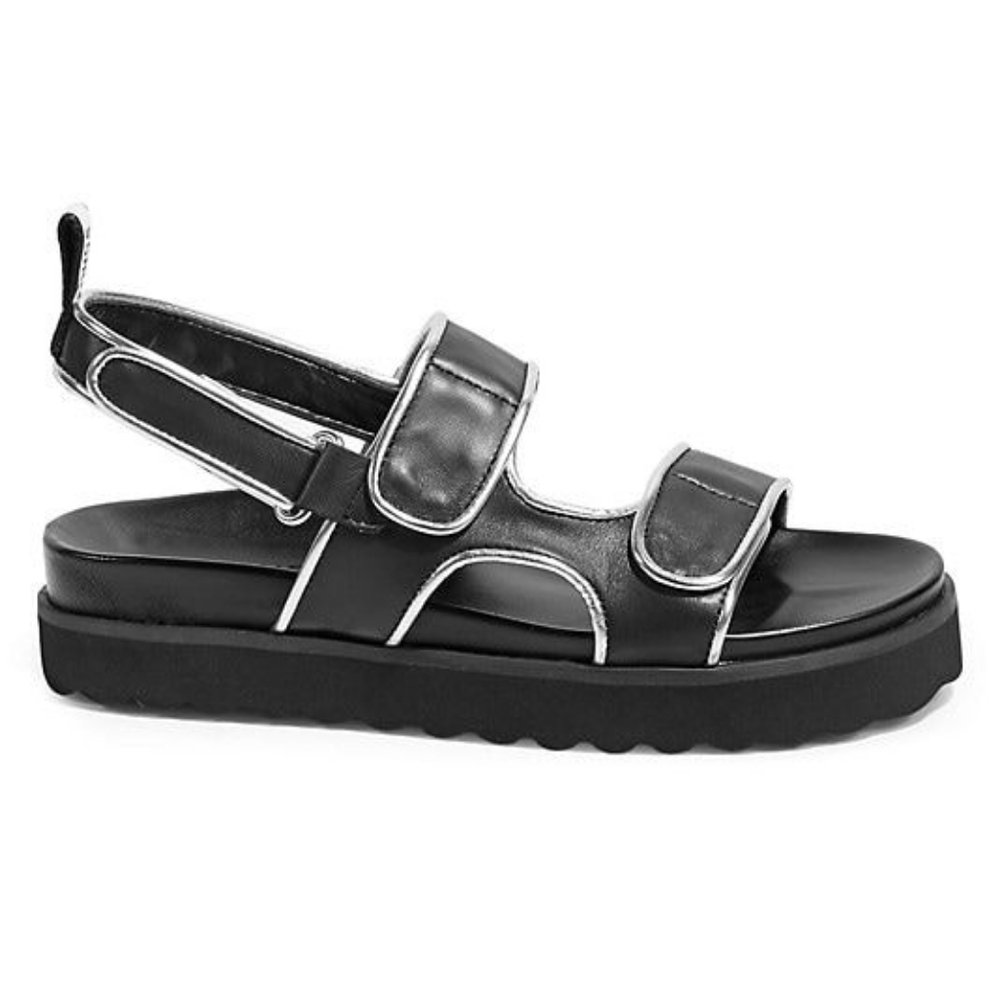 Zaha Metallic Leather Grip-Strap Platform Sandals (excellent condition)
